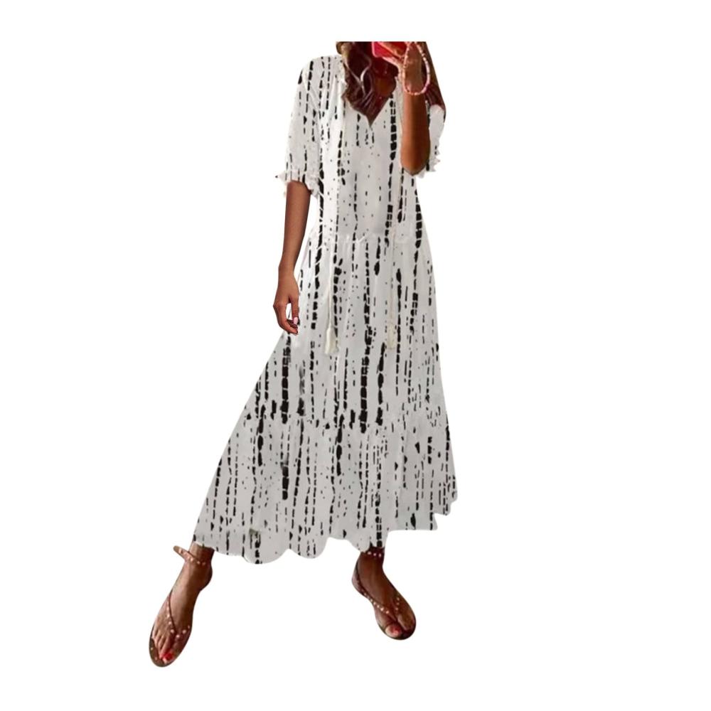 01-schwarz Sommerkleid Damen Lang