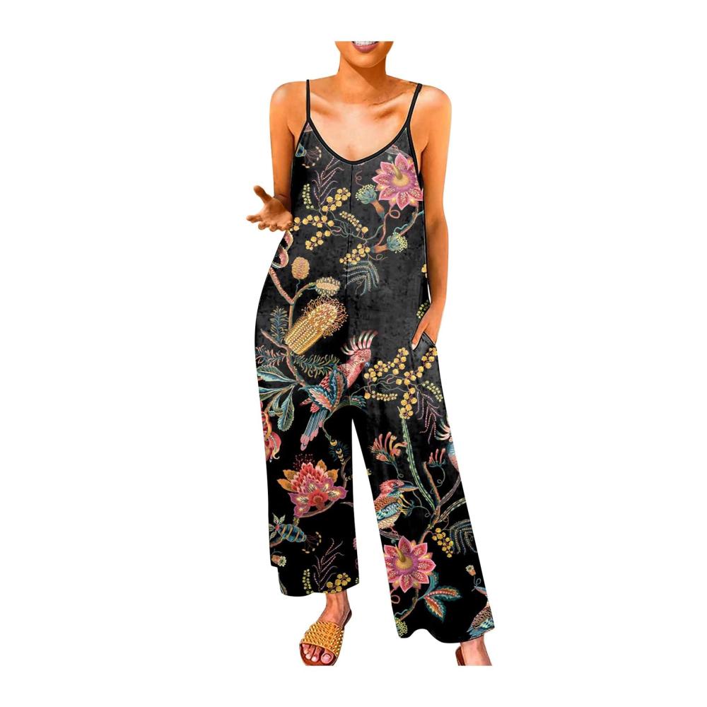 04-mehrfarbig Damen Jumpsuit Latzhosen Sommer