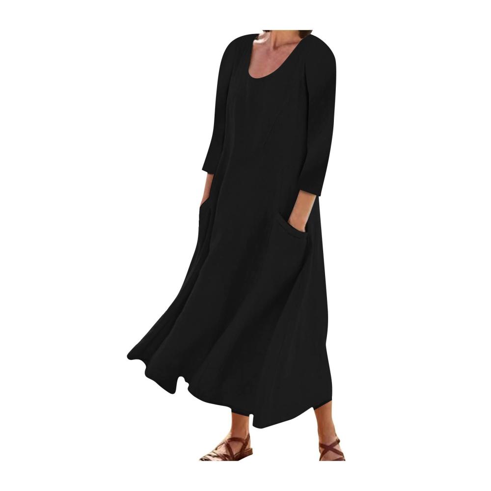 03-schwarz Sommerkleid Damen Lang