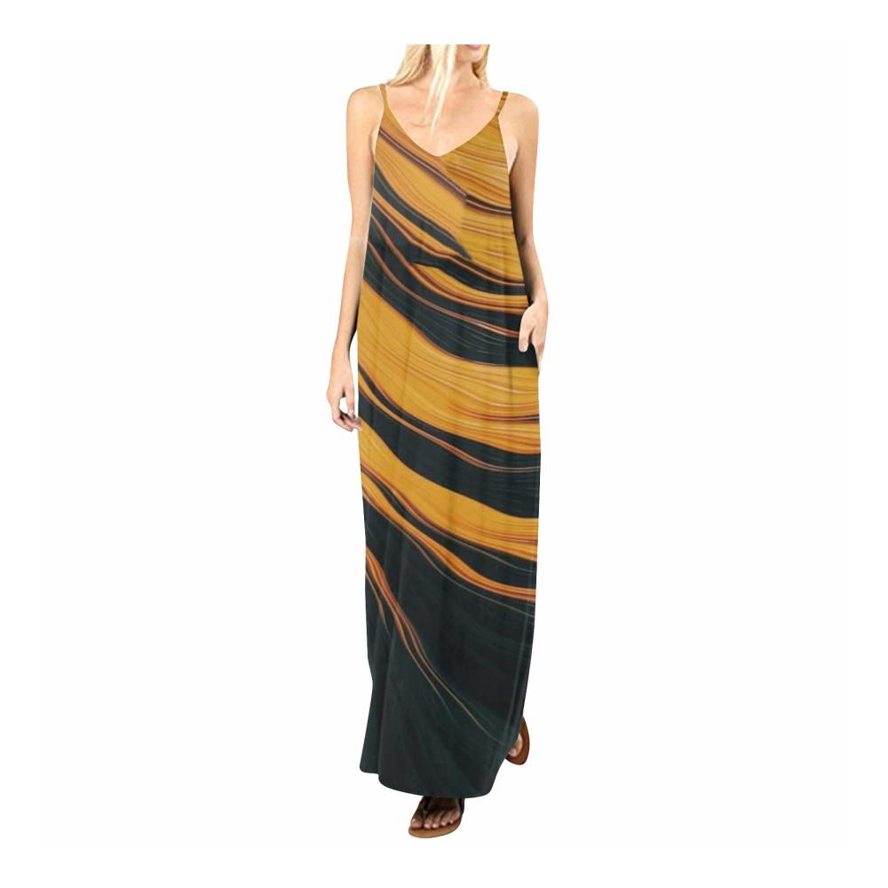 01-orange Sommerkleid Damen Lang