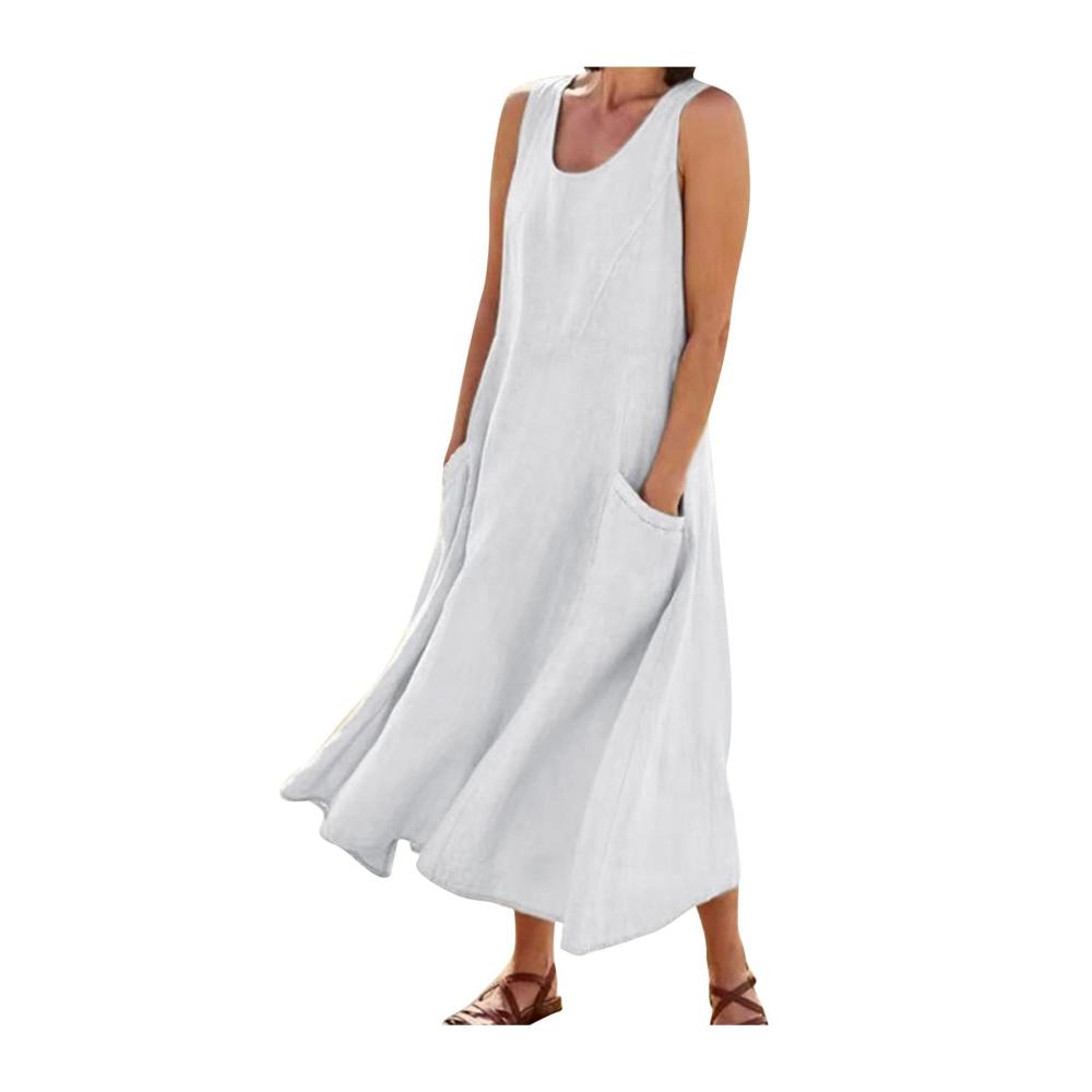 01-weiß Sommerkleid Damen Lang