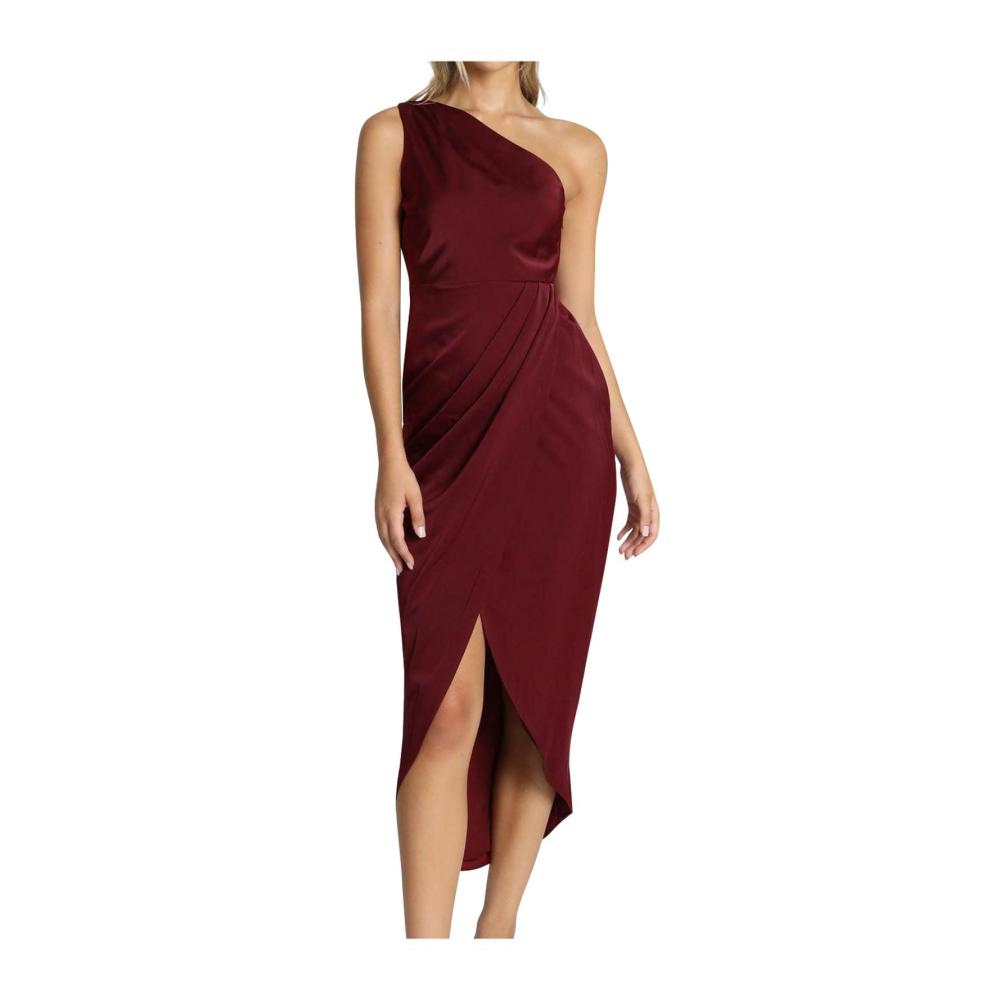 01weinrot Damen Elegant Strickkleid