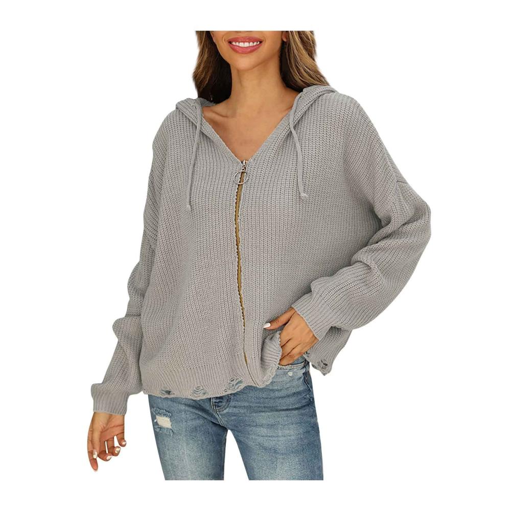 01 Hellgrau Kapuzenpullover Damen