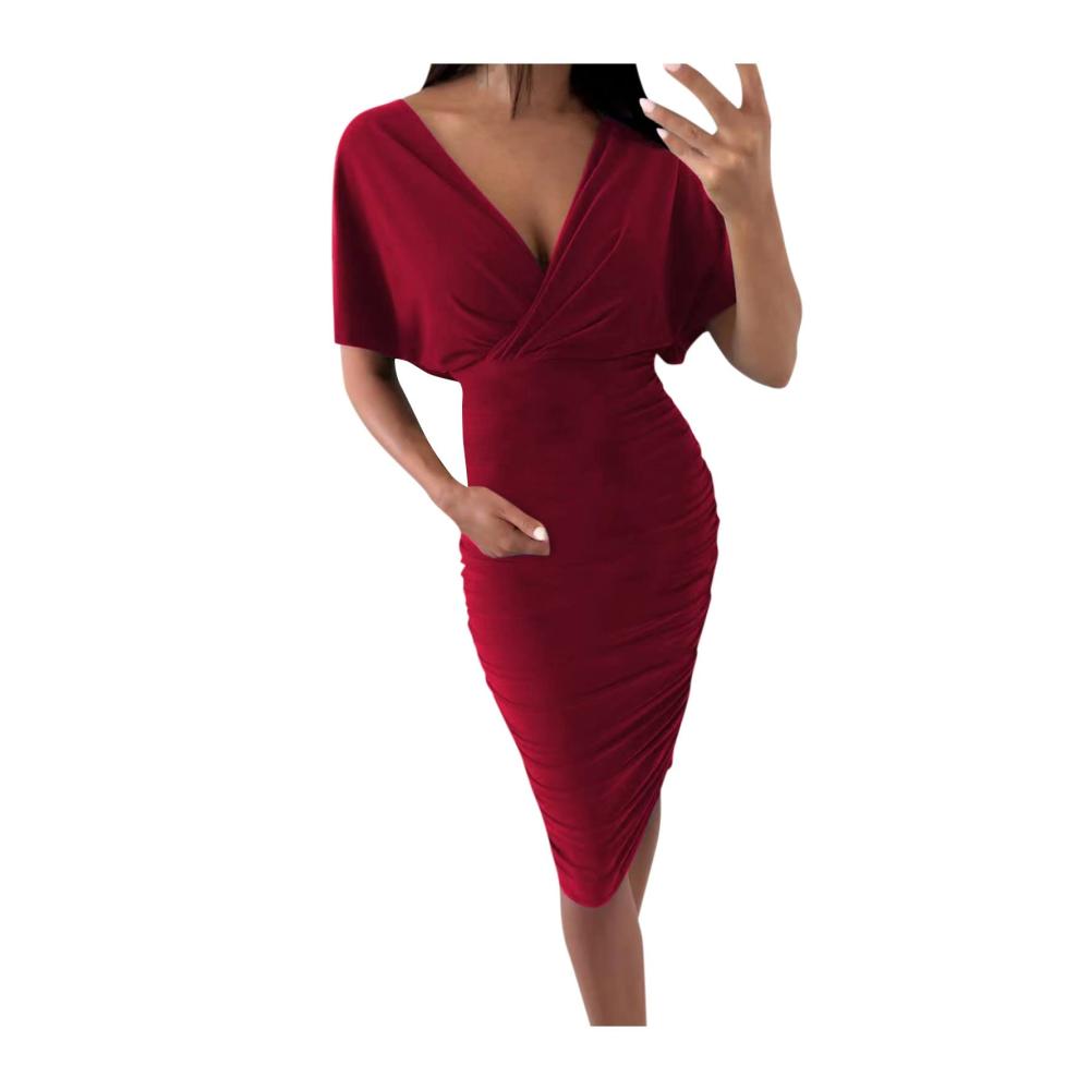 01weinrot Damen Elegant Strickkleid