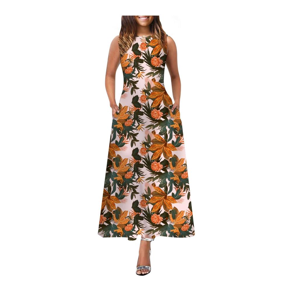 01-orange Sommerkleid Damen Lang