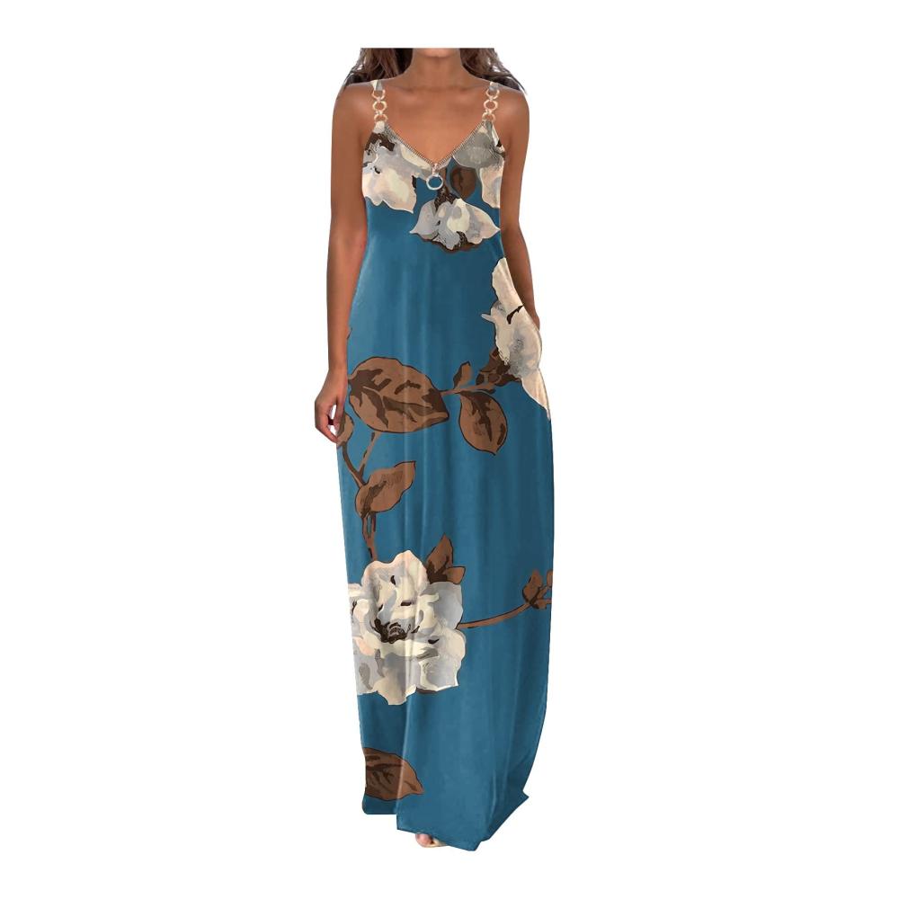 02-königsblau Sommerkleid Damen Lang