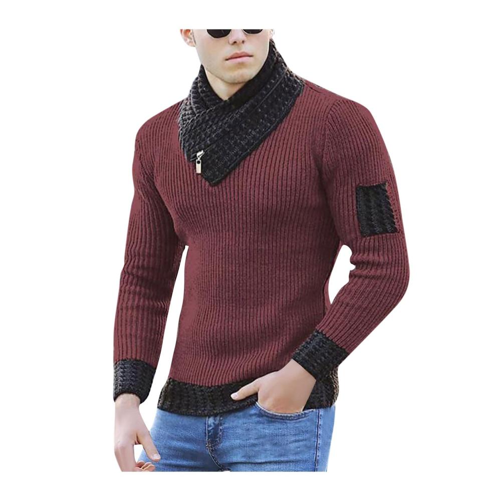 02rot Herren Pullover Strickjacke