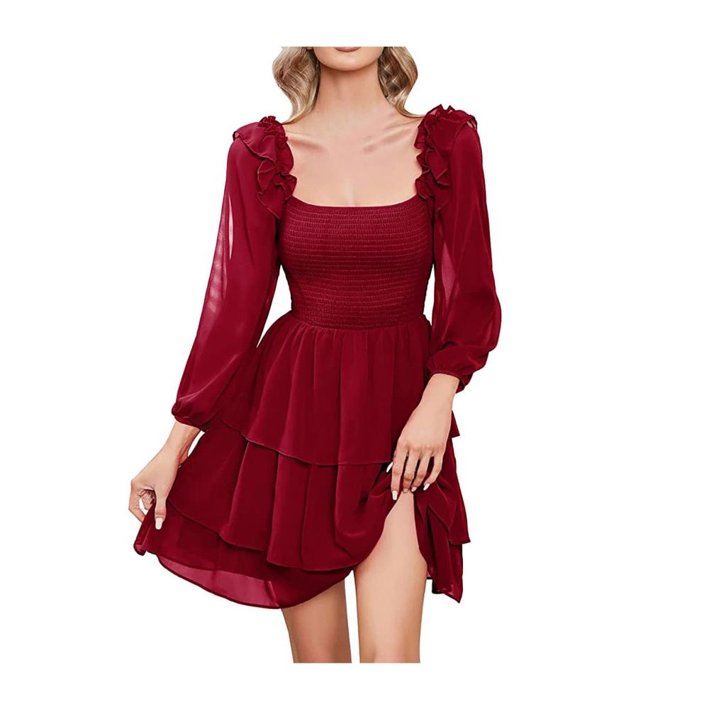 01weinrot Damen Elegant Strickkleid
