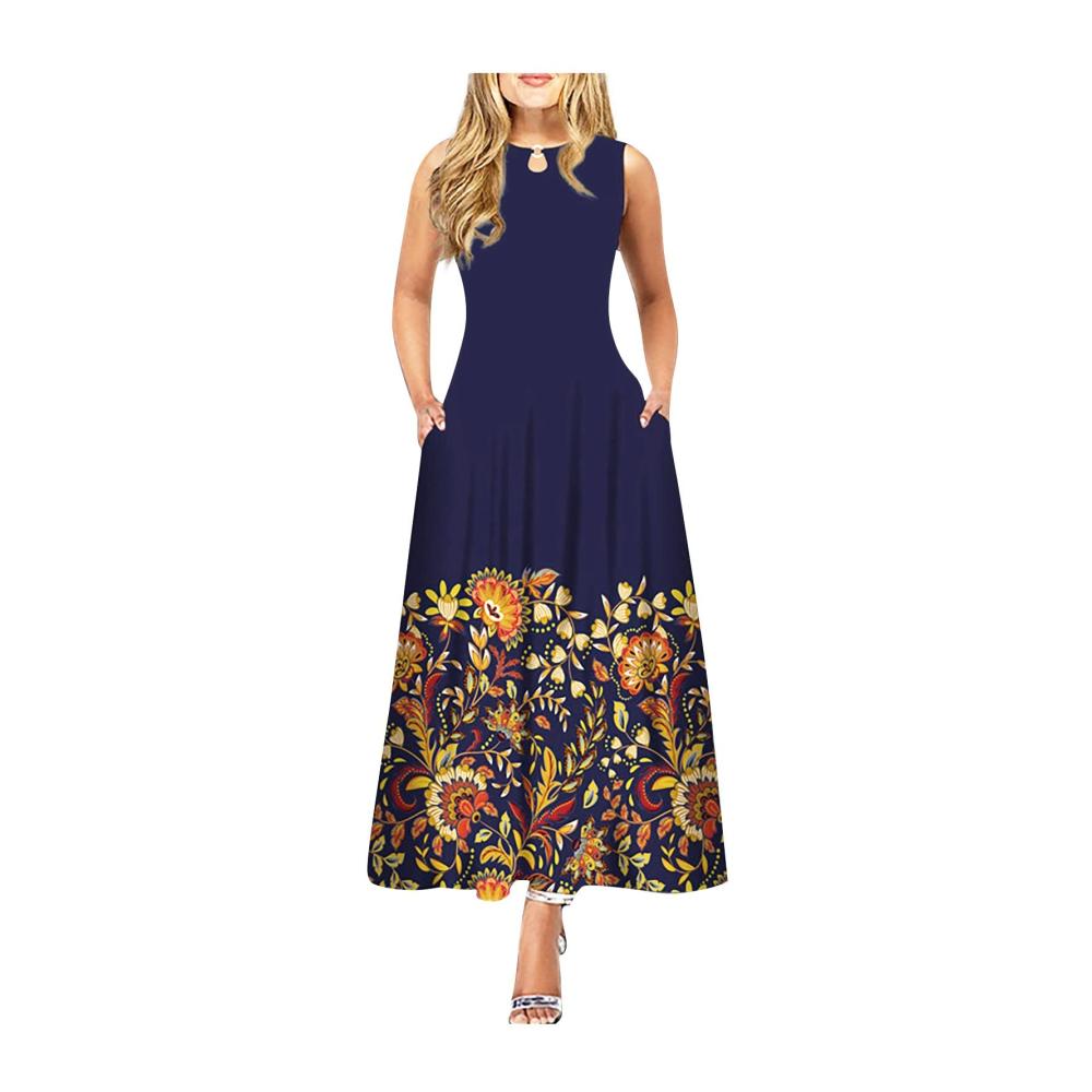 04-dunkelblau Sommerkleid Damen Lang