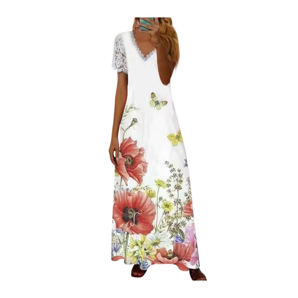 02-rot Sommerkleid Damen Lang
