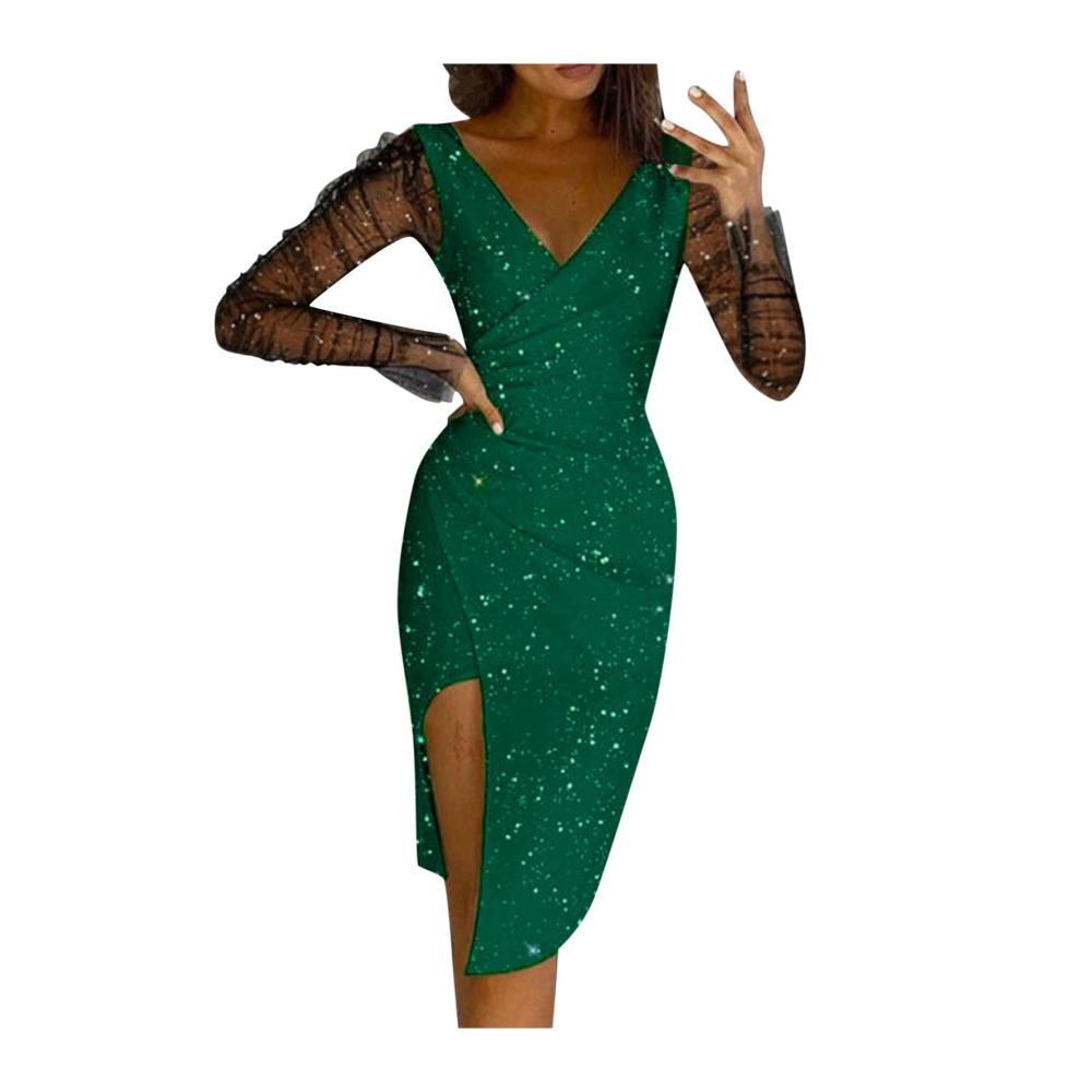 03grün Damen Elegant Strickkleid