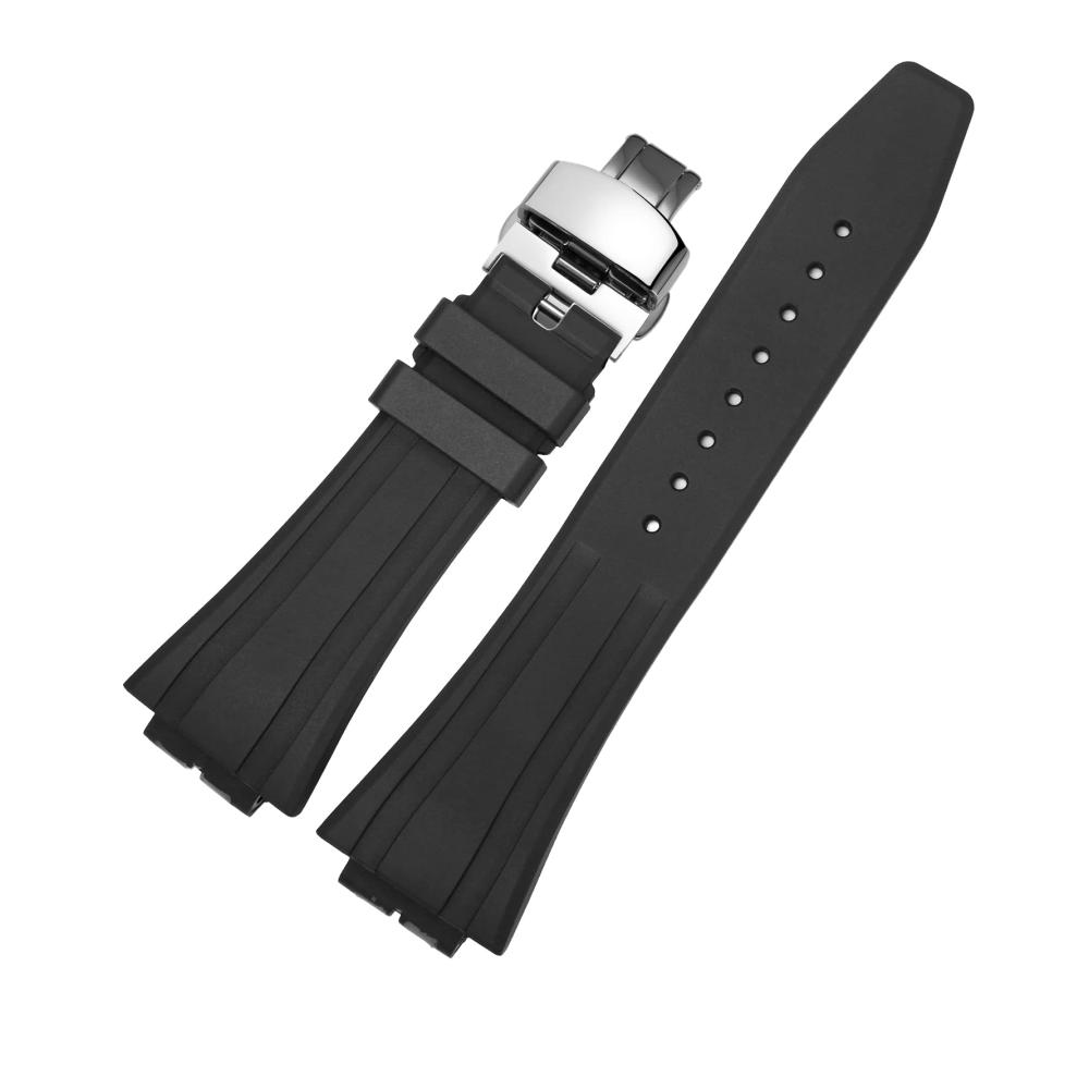 Schwarzes Armband und silberfarbene Schnalle