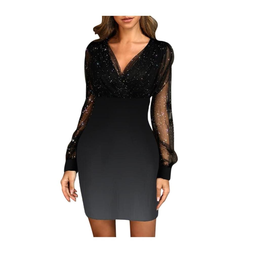 01schwarz Damen Elegant Strickkleid