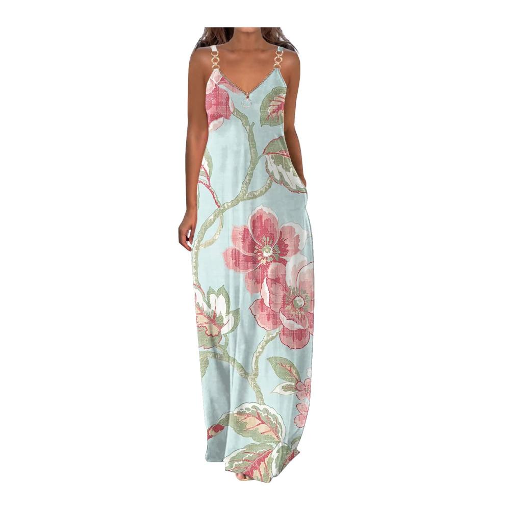 02-hellblau Sommerkleid Damen Lang