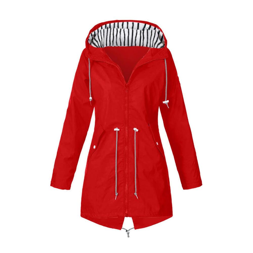 01-Rot Damen Regenjacke Wasserdicht