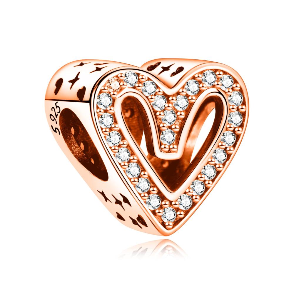 Sparkling Rose Gold Heart Zircon Charm