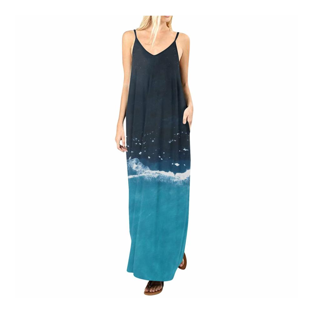 01-dunkelblau Sommerkleid Damen Lang