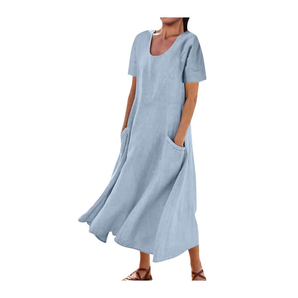 01-himmelblau Sommerkleid Damen Lang