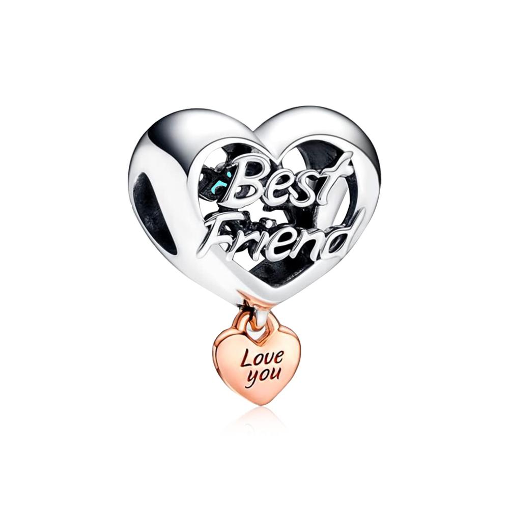 Silver and rose gold double heart