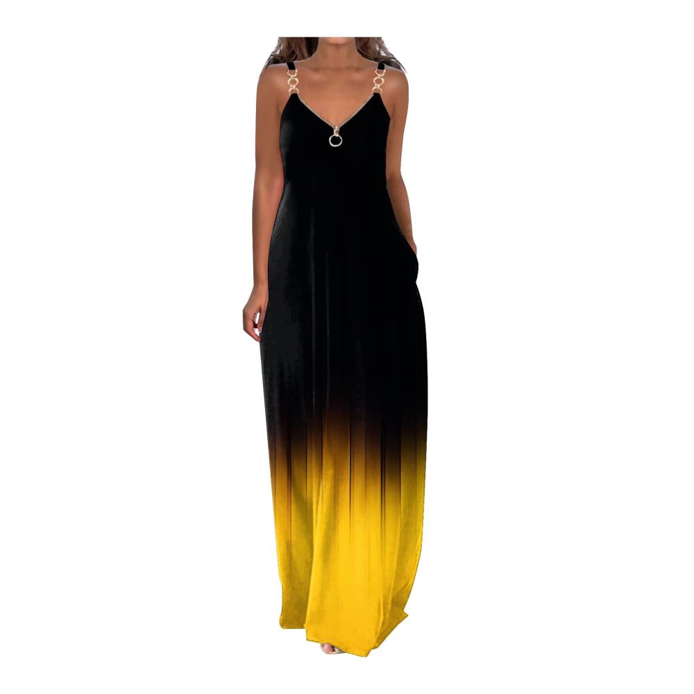 04-gelb Sommerkleid Damen Lang