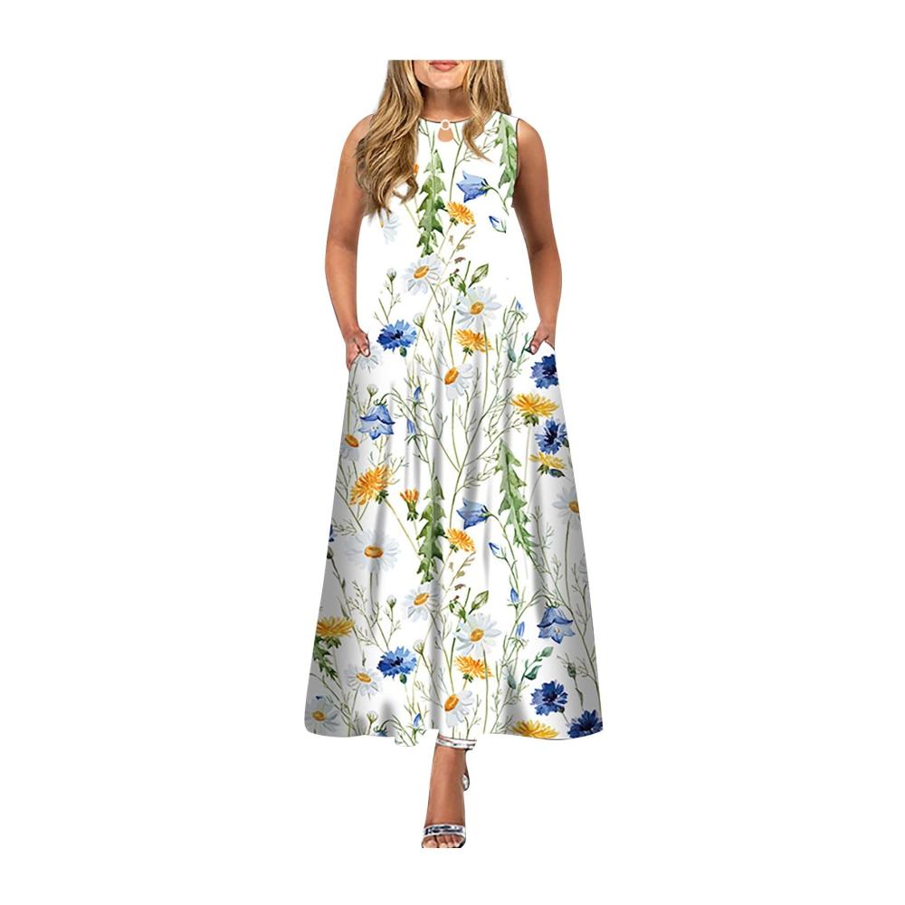 04-weiß Sommerkleid Damen Lang