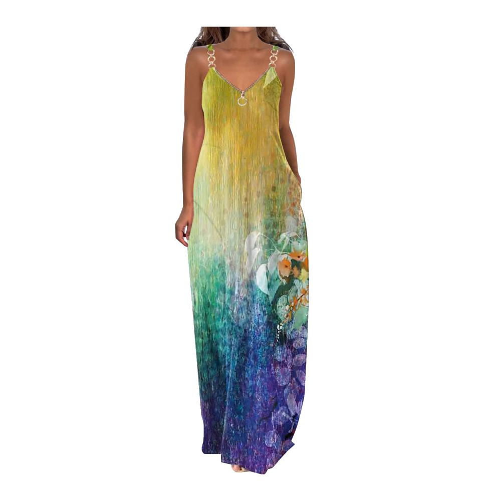 01-dunkelblau Sommerkleid Damen Lang