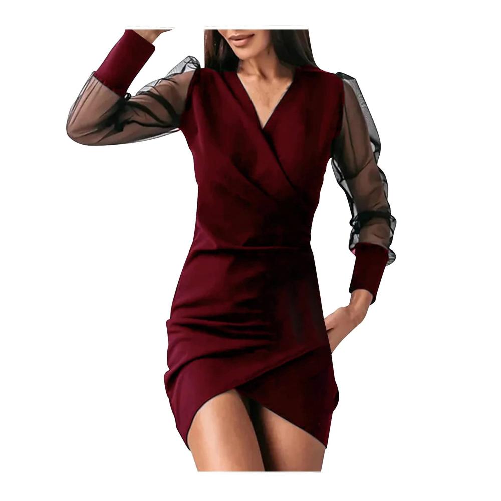 02weinrot Damen Elegant Strickkleid