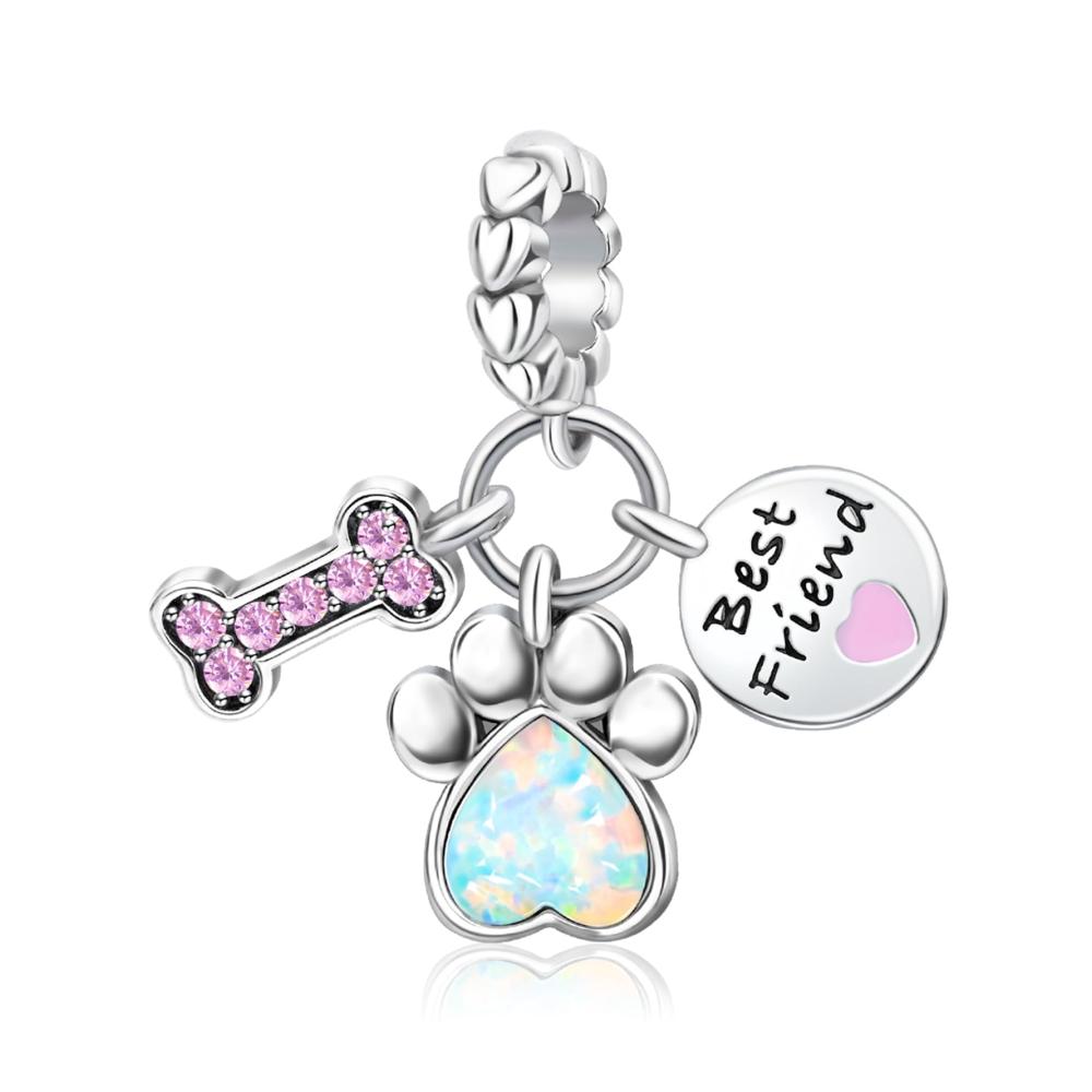 Pink Bone Dog Paw Print Best Friend Pendant