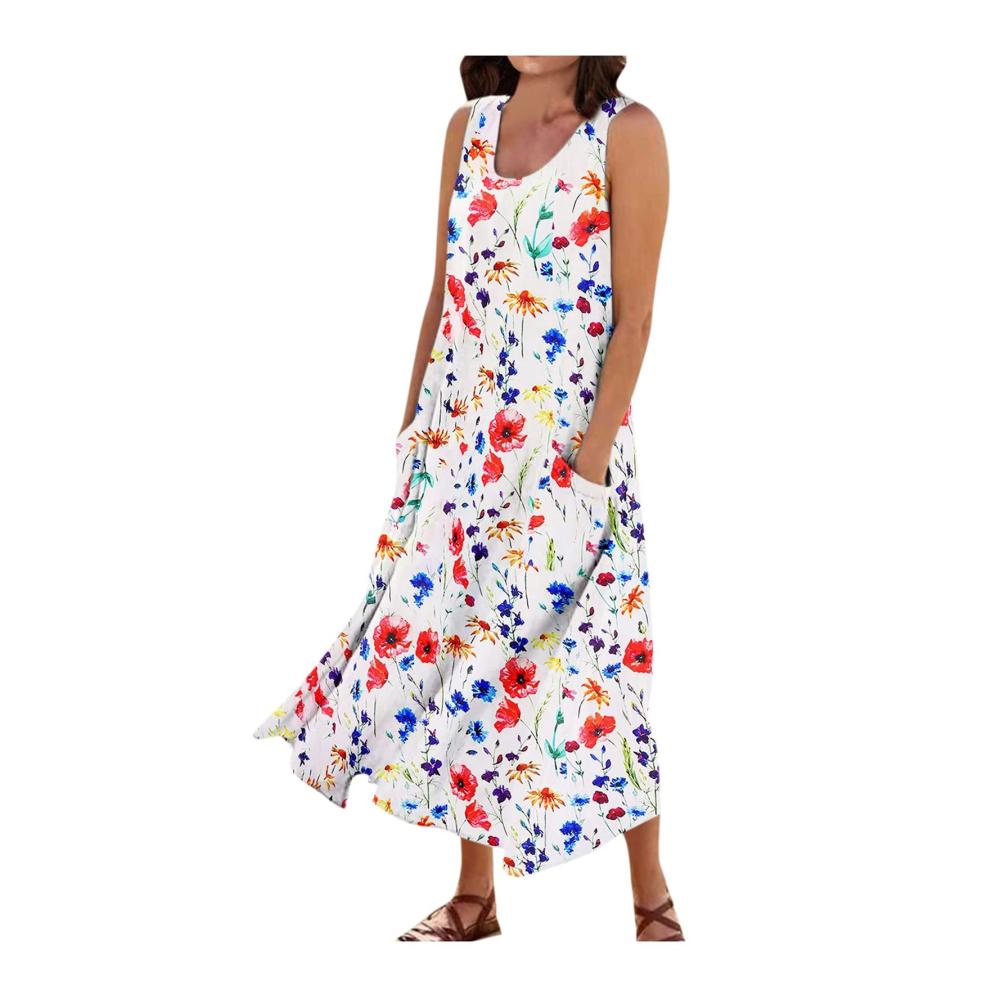 06-mehrfarbig Sommerkleid Damen Lang