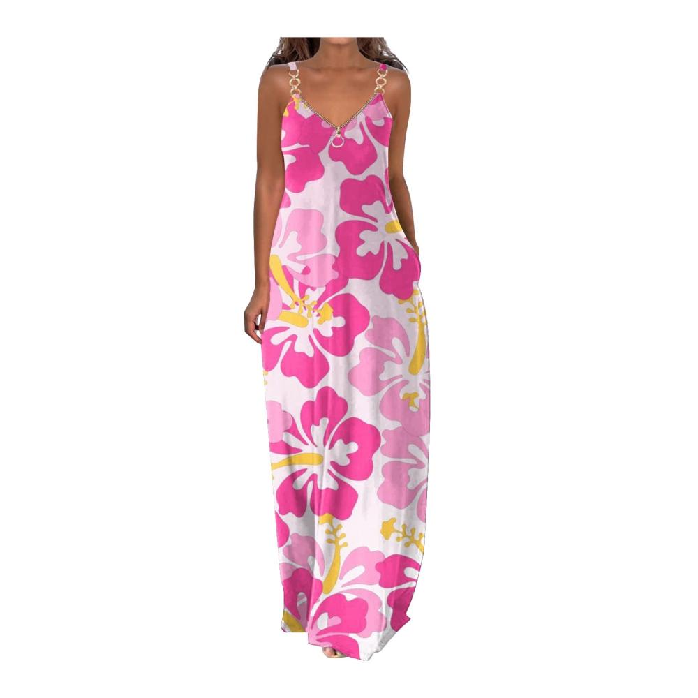 01-pink Sommerkleid Damen Lang