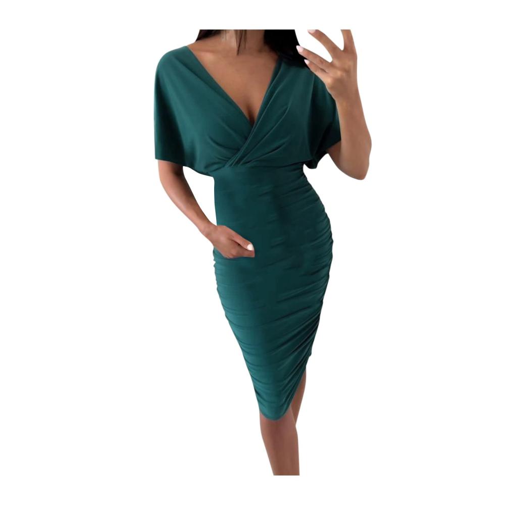 01grün Damen Elegant Strickkleid
