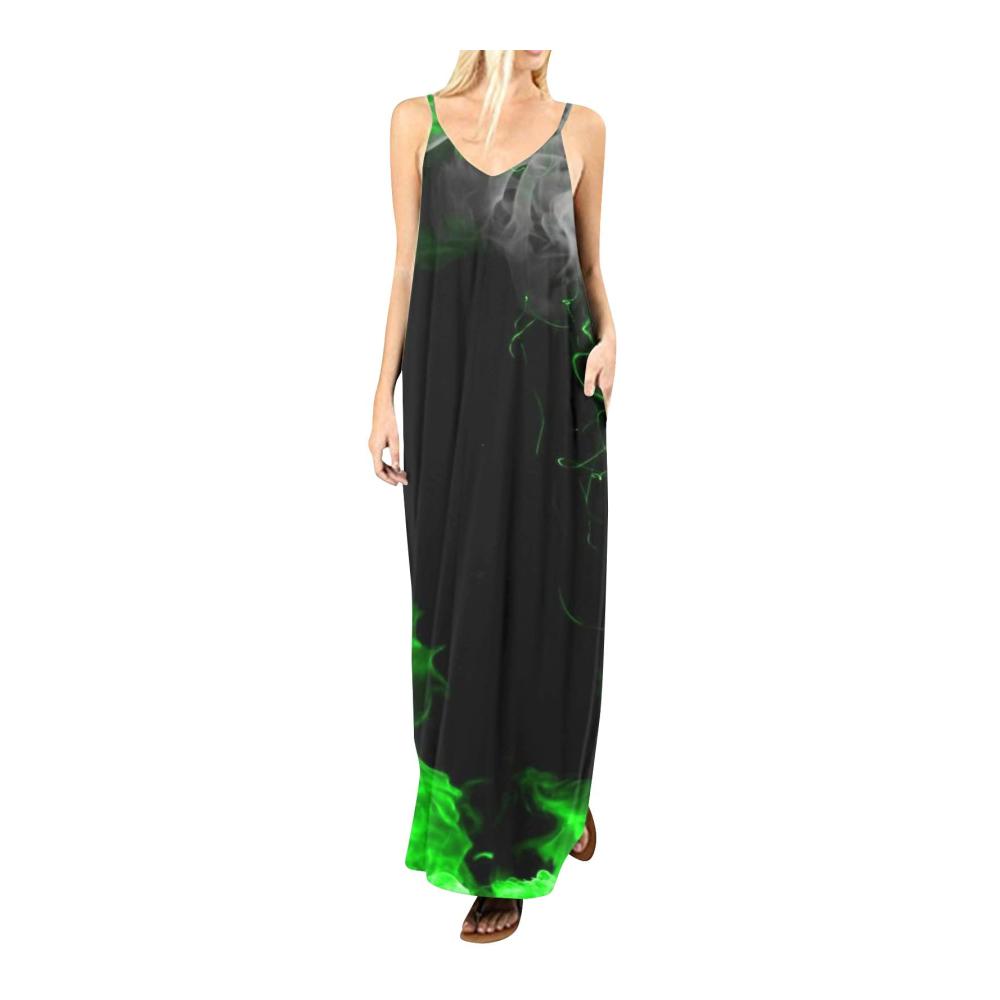 03-leuchtendes Grün Sommerkleid Damen Lang