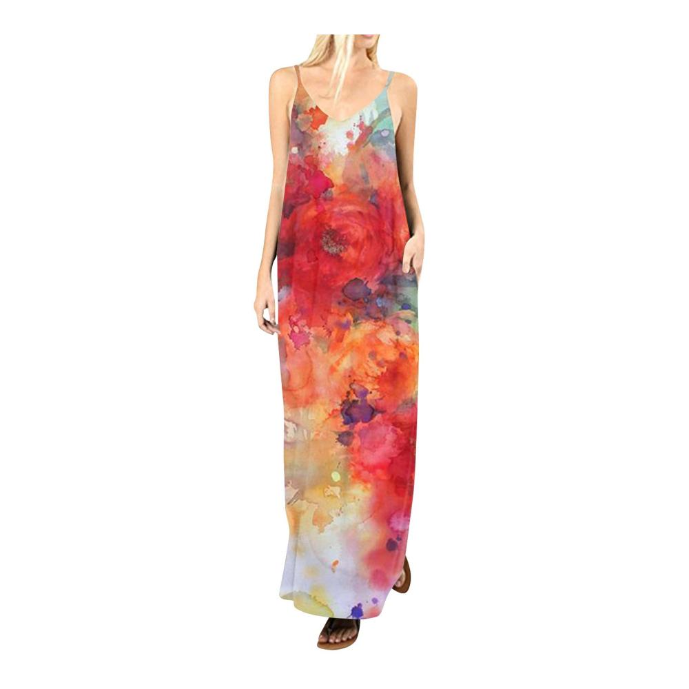 02-rot Sommerkleid Damen Lang