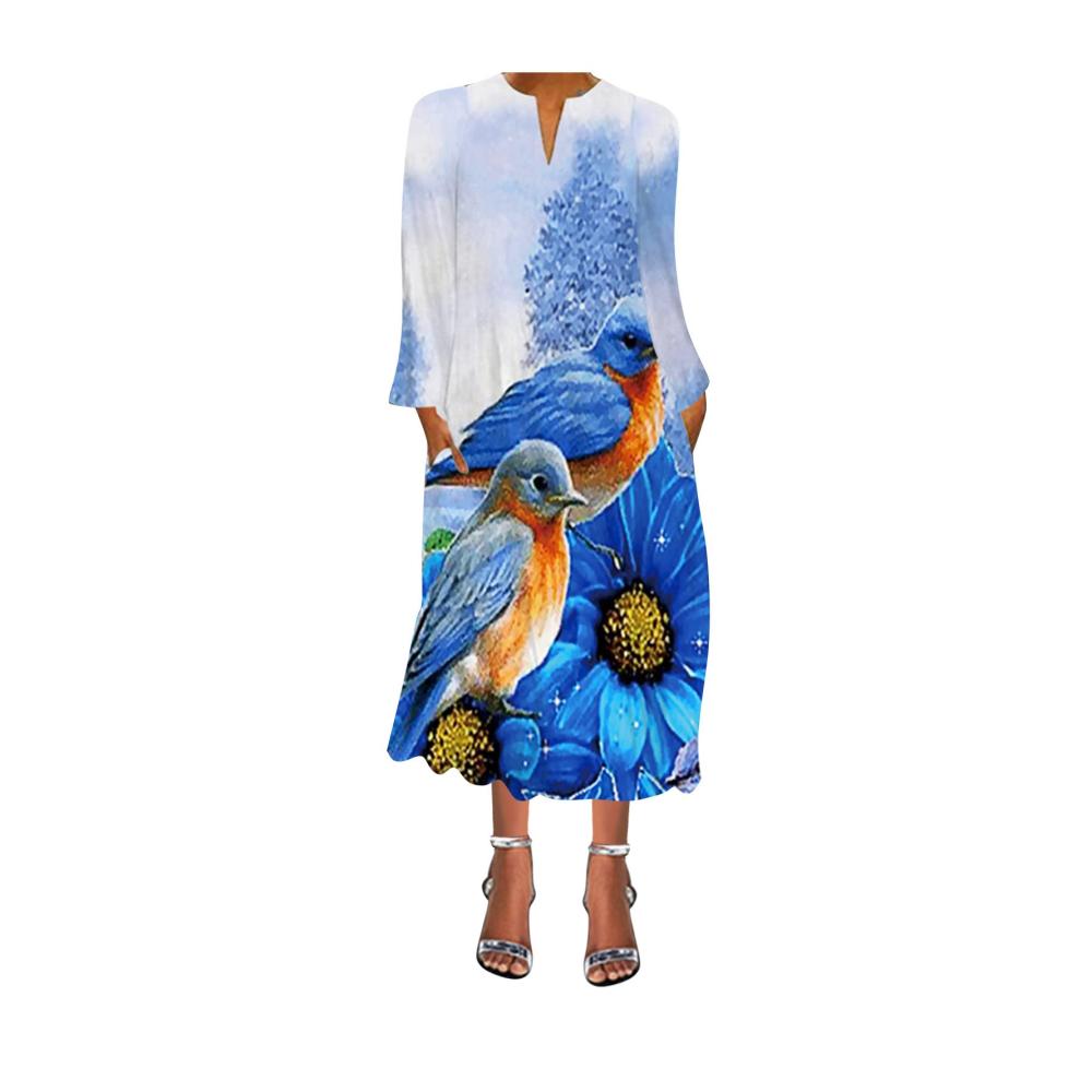 03-blau Sommerkleid Damen Lang