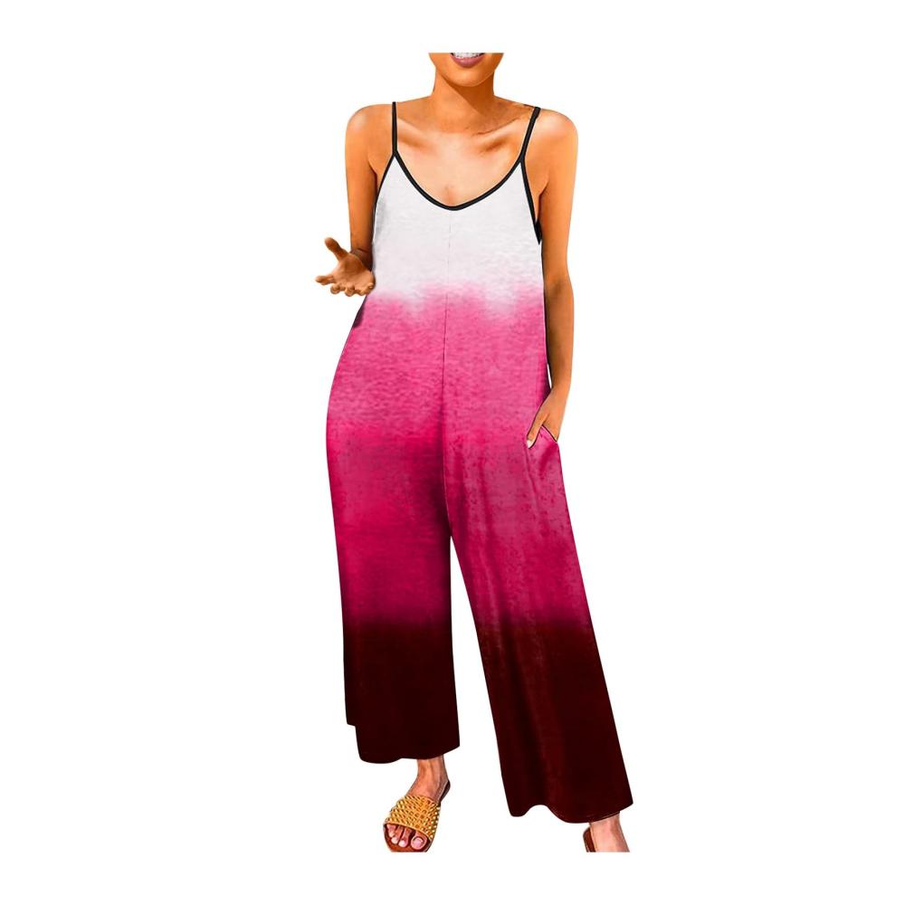 02-pink Damen Jumpsuit Latzhosen Sommer