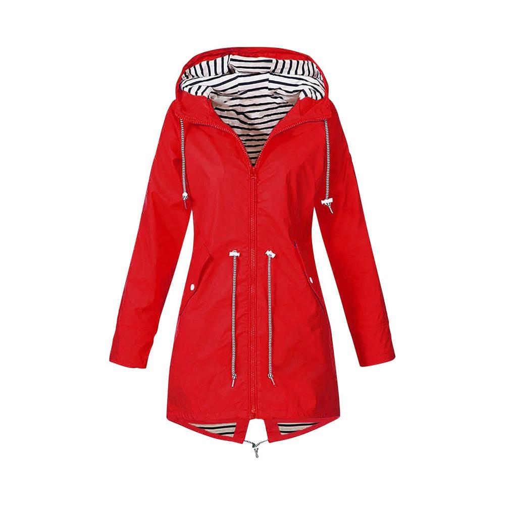 02-Rot Damen Regenjacke Wasserdicht