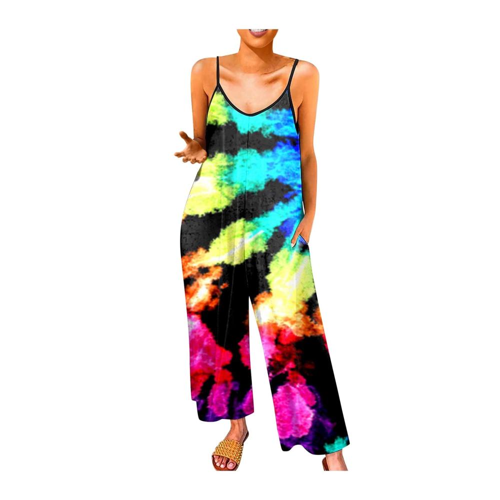 02-mehrfarbig Damen Jumpsuit Latzhosen Sommer