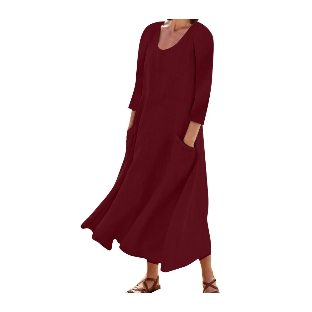 03-weinrot Sommerkleid Damen Lang