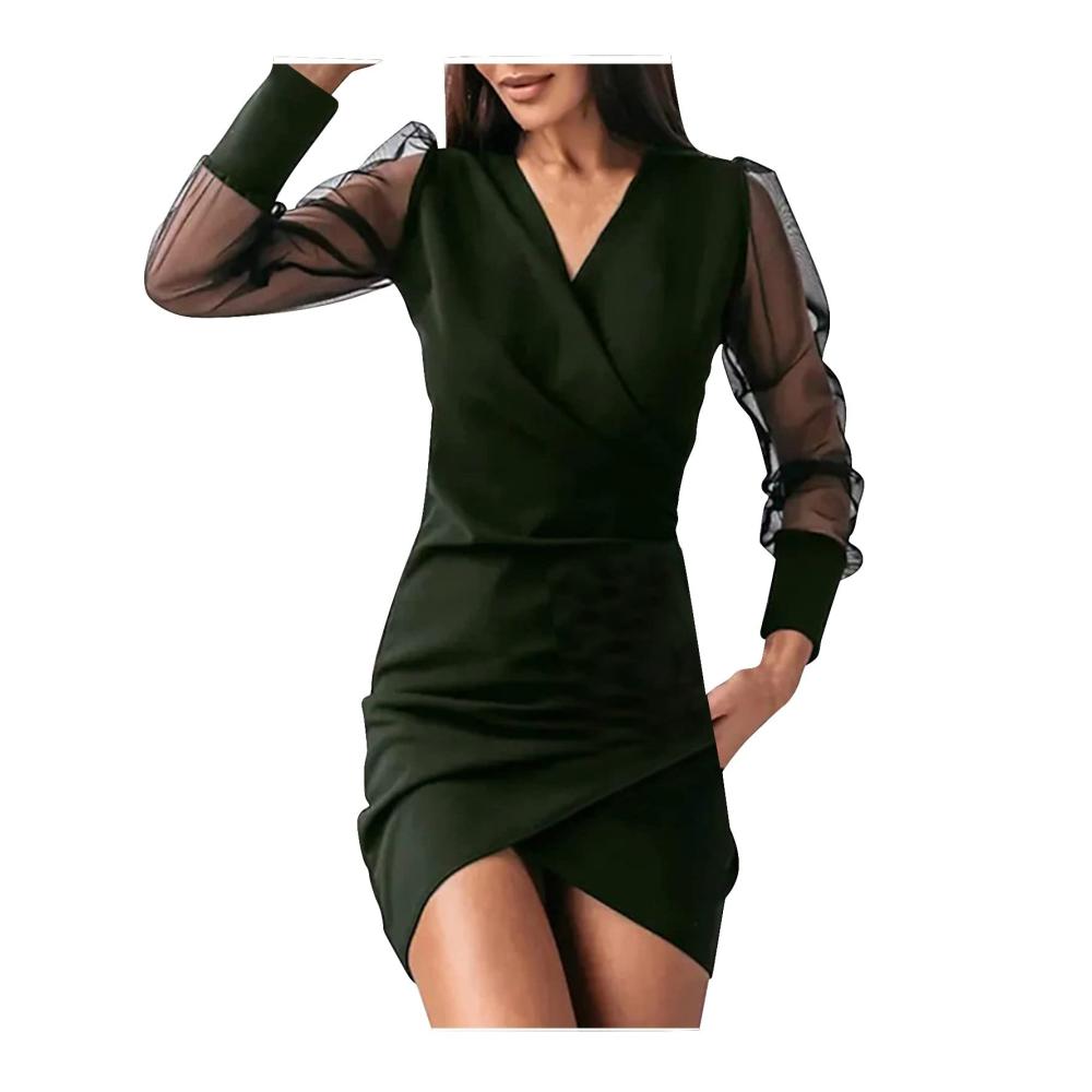 02armeegrün Damen Elegant Strickkleid