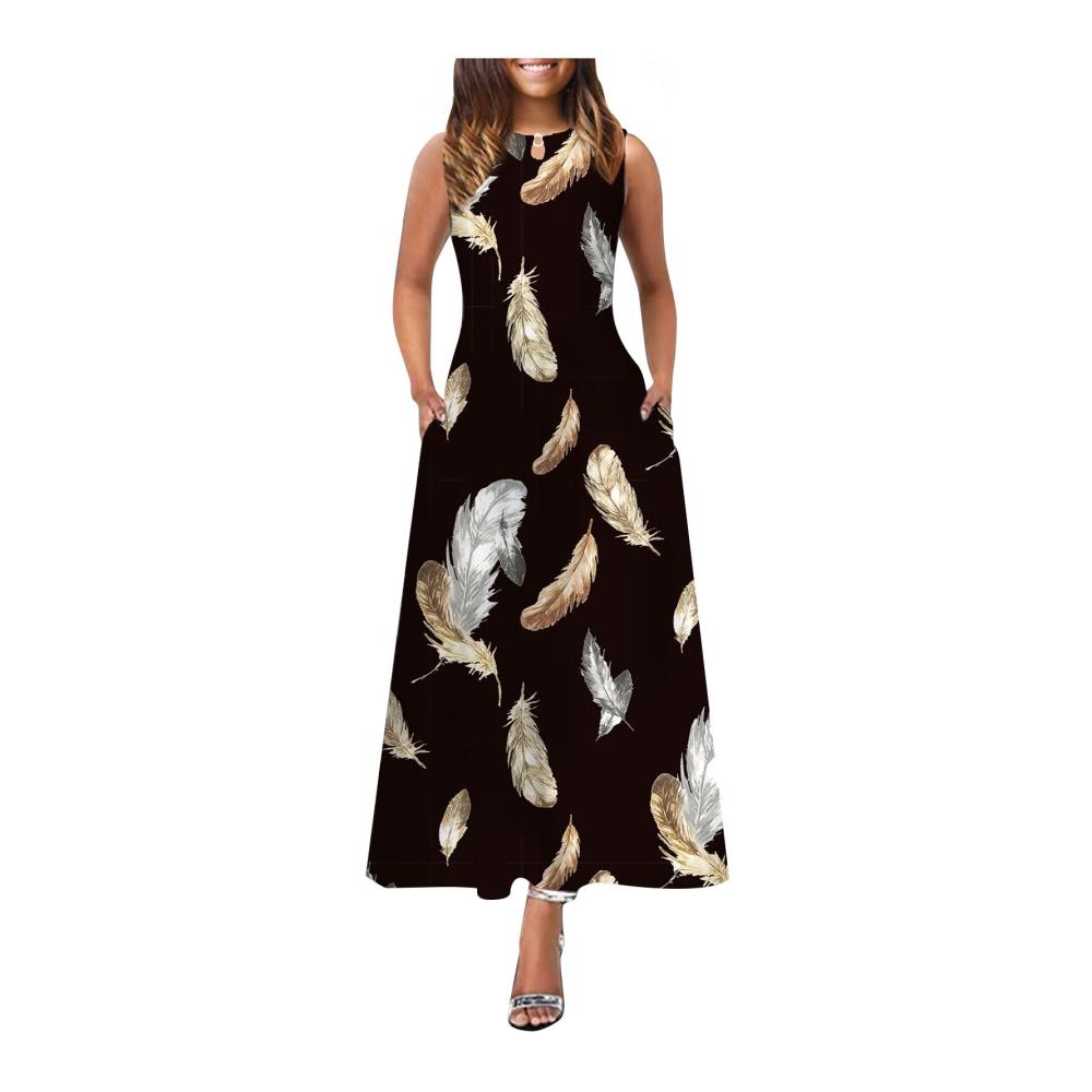 01-schwarz Sommerkleid Damen Lang