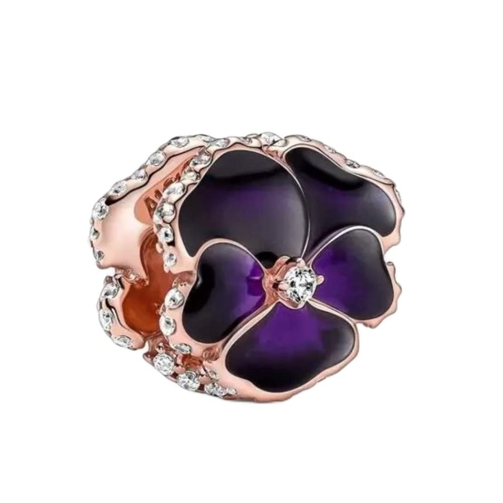 Deep Purple Pansy Flower Charm