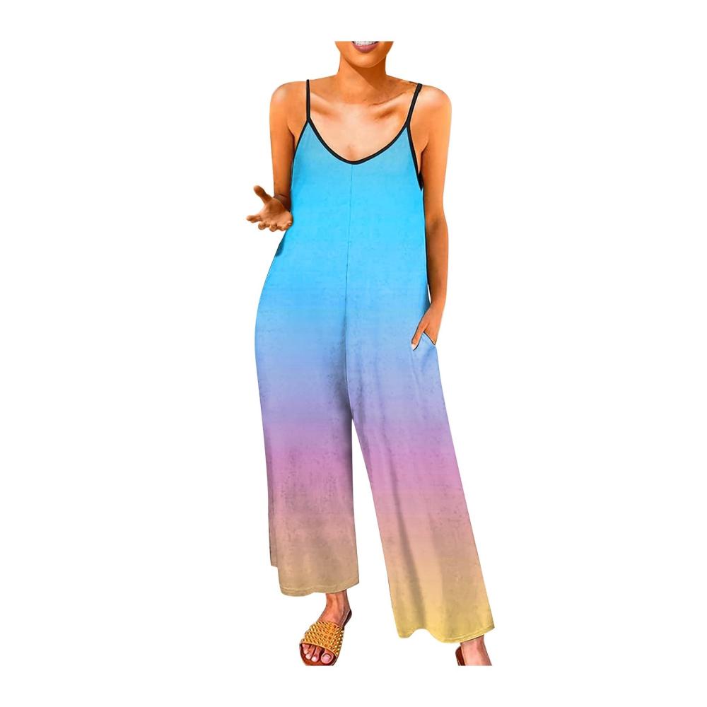 02-hellblau Damen Jumpsuit Latzhosen Sommer