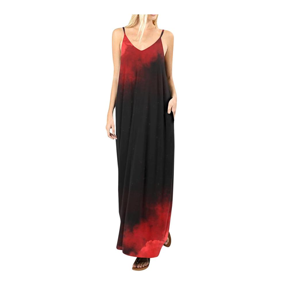 03-schwarz Sommerkleid Damen Lang