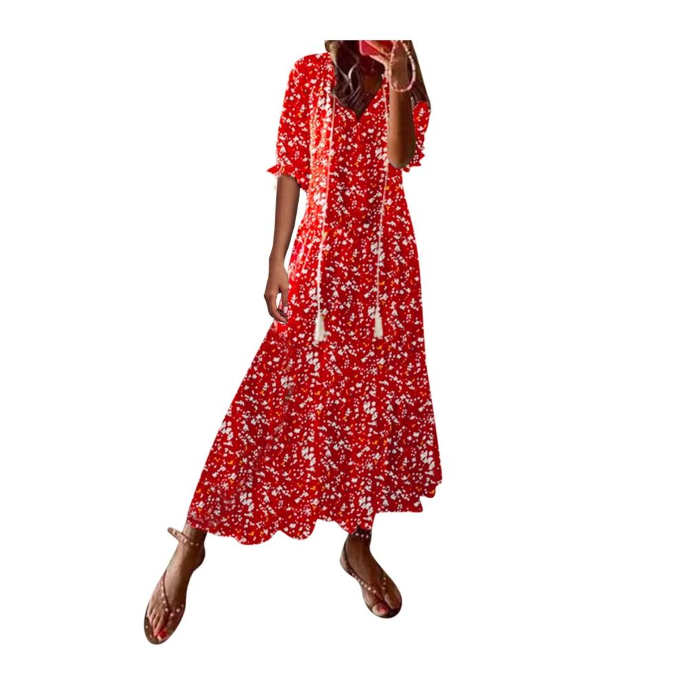 01-rot Sommerkleid Damen Lang