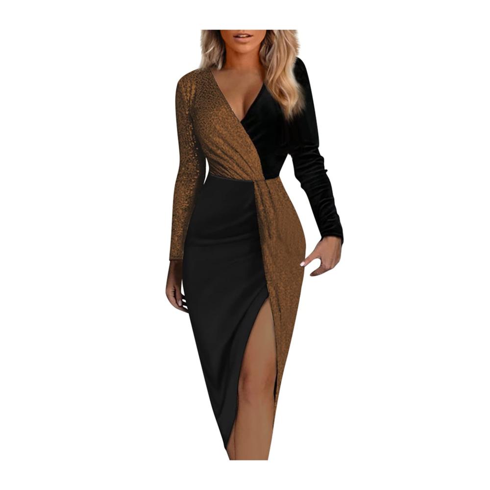 01kaffee Kleid Damen Partykleid Kleider