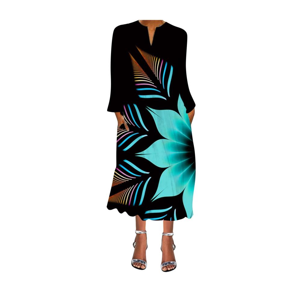 02-blau Sommerkleid Damen Lang
