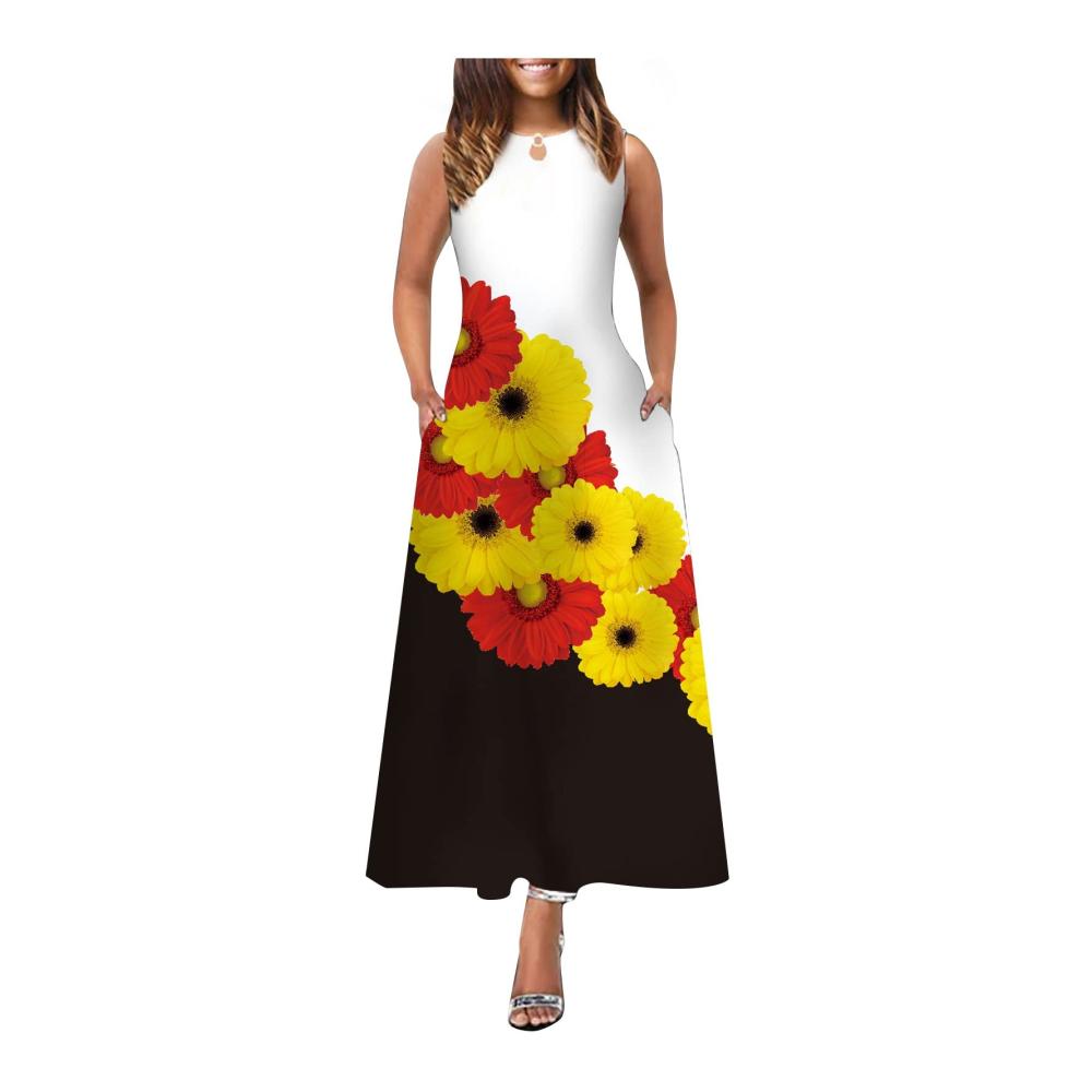 02-orange Sommerkleid Damen Lang