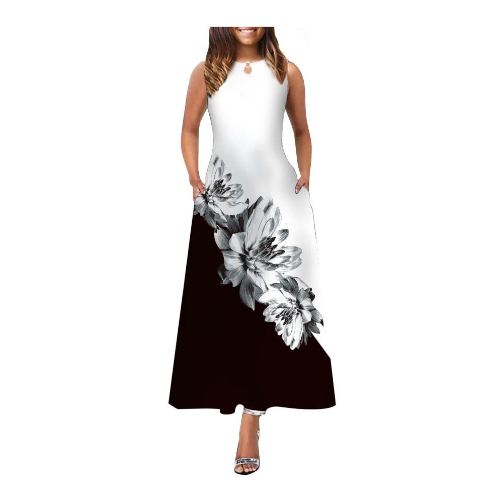 02-grau Sommerkleid Damen Lang