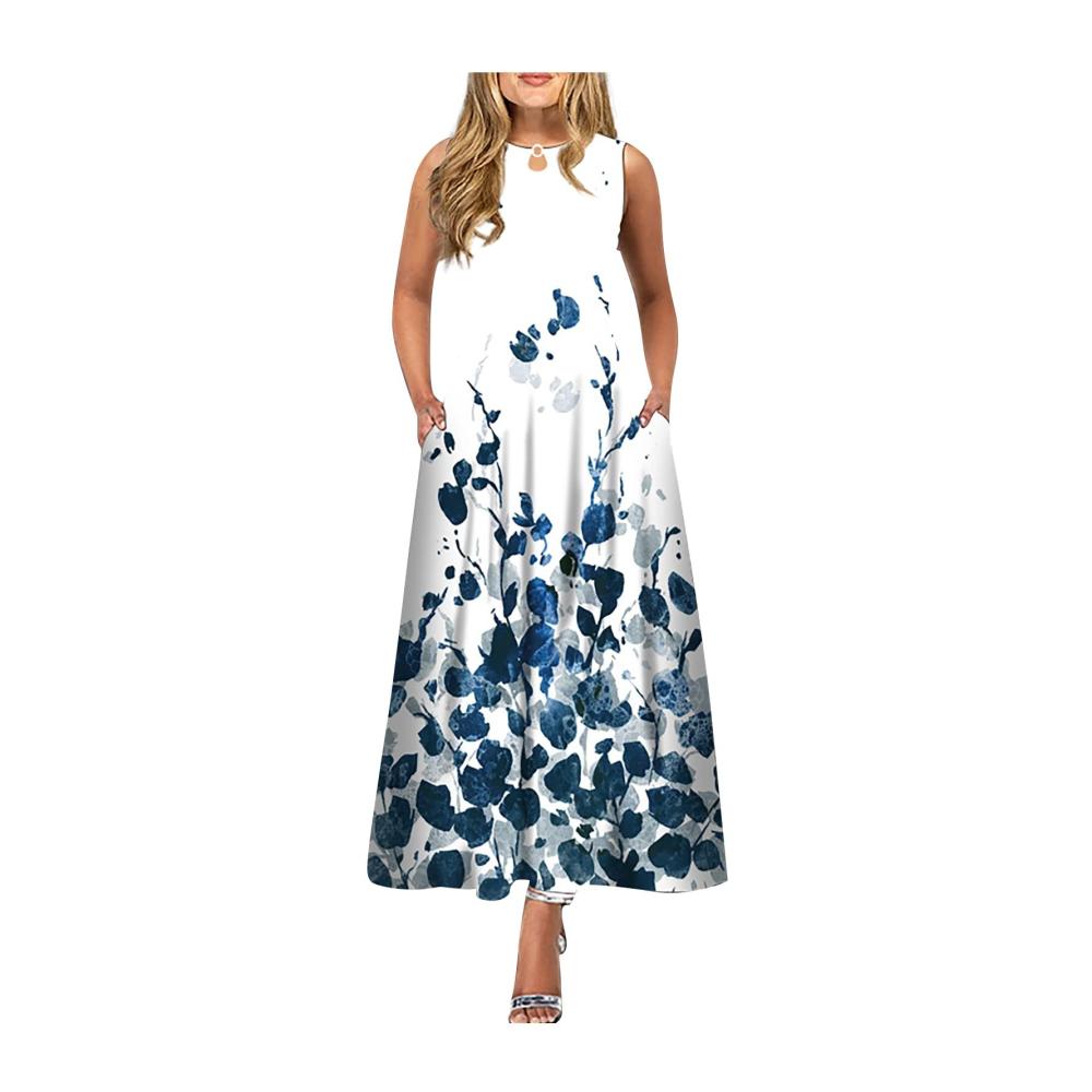 04-marine Sommerkleid Damen Lang