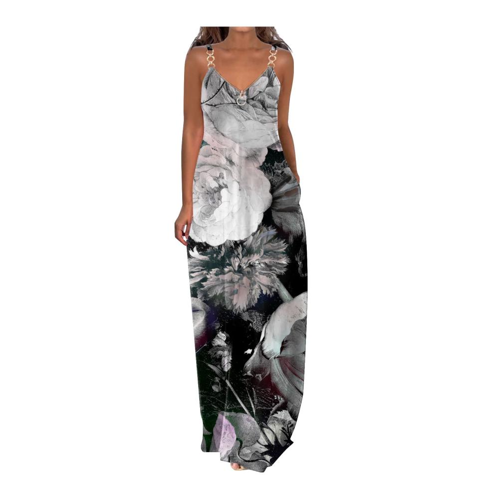 03-dunkelgrau Sommerkleid Damen Lang